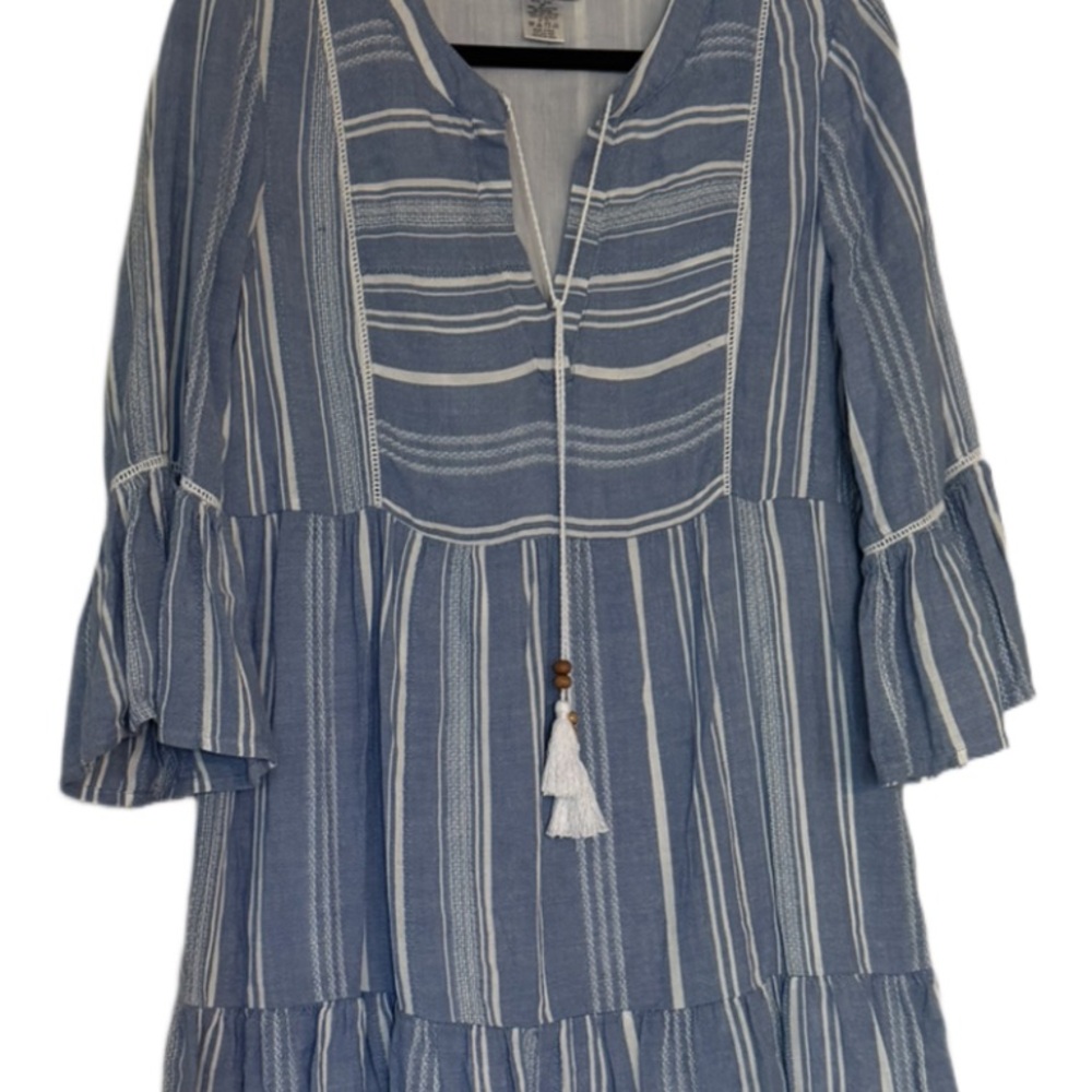 Tommy Bahama Blue and White Ruched Bell Sleeve Sundress